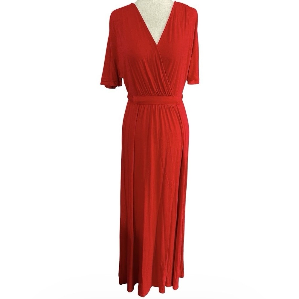 Loft Beach Red Surplice Maxi Dress Size XS Short Sleeve Empire Waist | 27-5